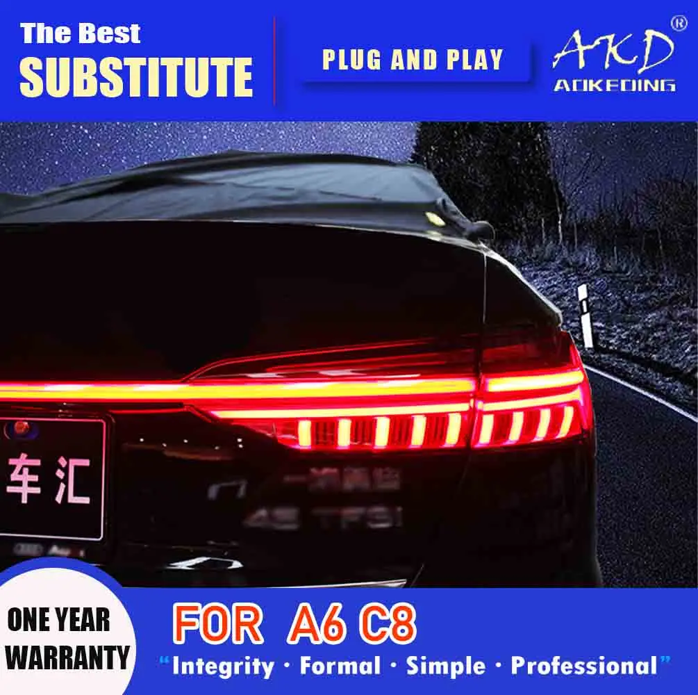 AKD สำหรับ Audi A6 C8 LED Tail Light 2019-2020 A6 C8ด้านหลังหมอกเบรคเลี้ยวสัญญาณอุปกรณ์เสริม