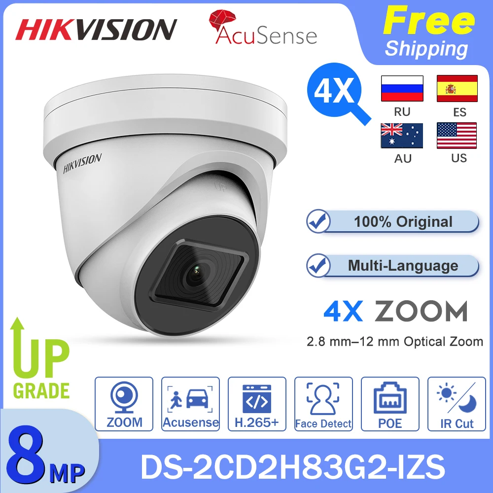 

Hikvision DS-2CD2H83G2-IZS 8MP 4K CCTV IP Camera 4X Zoom POE IR AcuSense 2.8–12mm Motorized Varifocal Surveillance Turret IP67