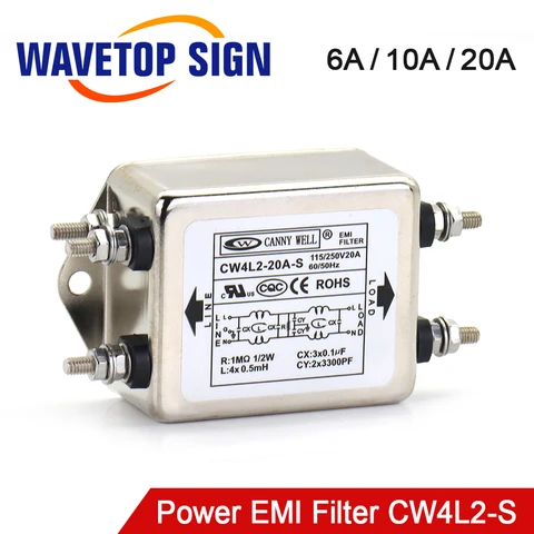 WaveTopSign CANNY CW4L2-20A-S EMI однофазный светофильтр CW4L2-10A-S AC 115V / 250V 20A 50/60Hz