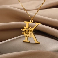 flower letter necklaces for women jewelry detachable initial pendant english letter choker friend gifts