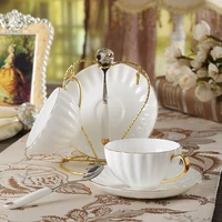 european luxury ceramic coffee cup saucer set pumpkin shape bone china tea set white home drinkware coffeeware