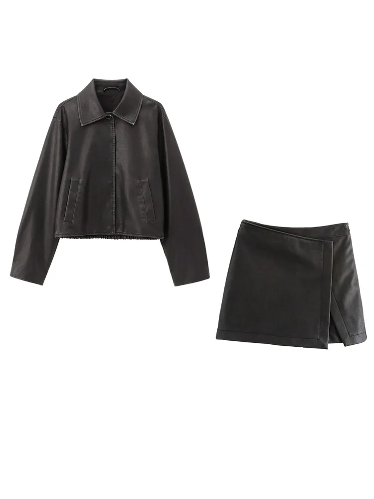 KAOPU ZA Женская кожаная куртка с передними карманами или юбка из искусственной кожи