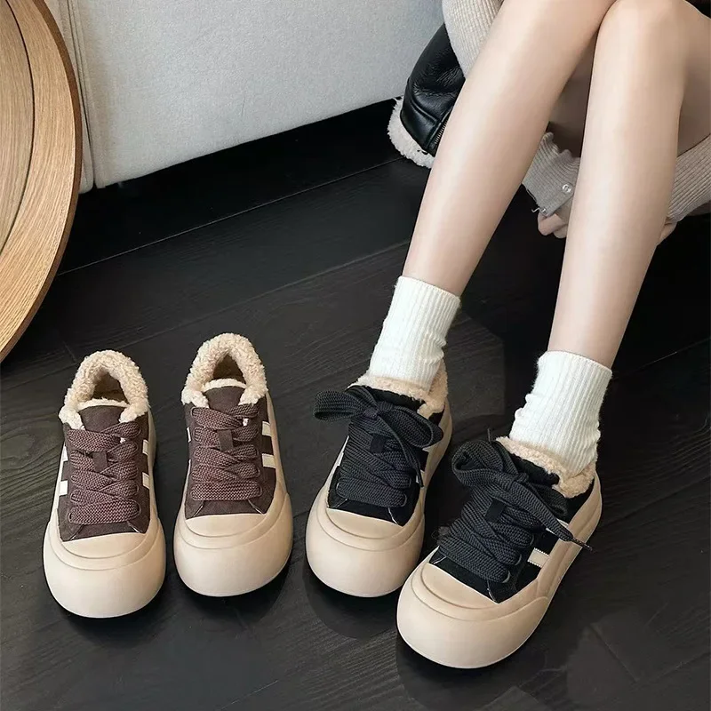 Кожаные уродливые милые северо-восточные хлопковые туфли из овечьей шерсти