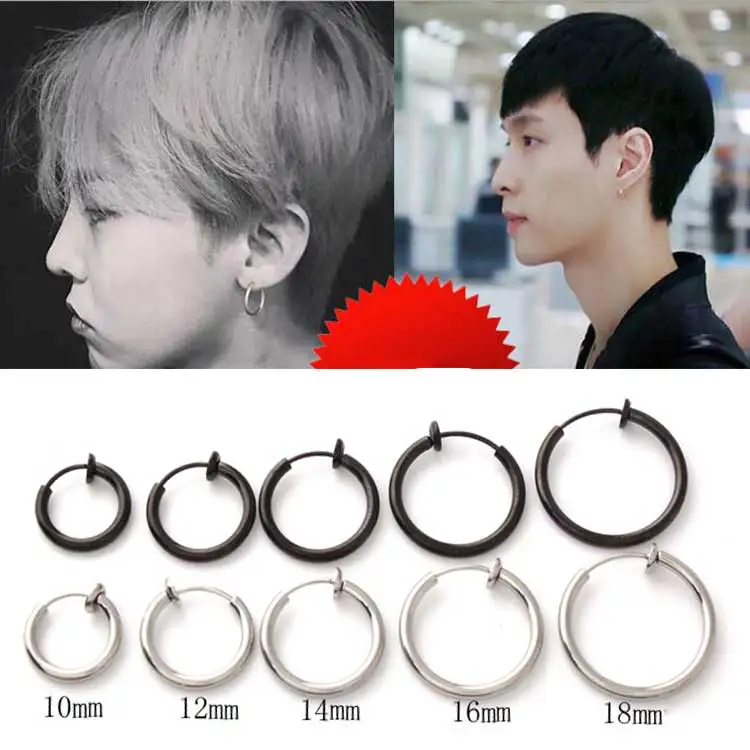 

Stainless Steel Hoop Earrings Big Black Men Women Fake Piercing Hoops Ear Rings Clip On Without Piercing Boucles d’oreilles