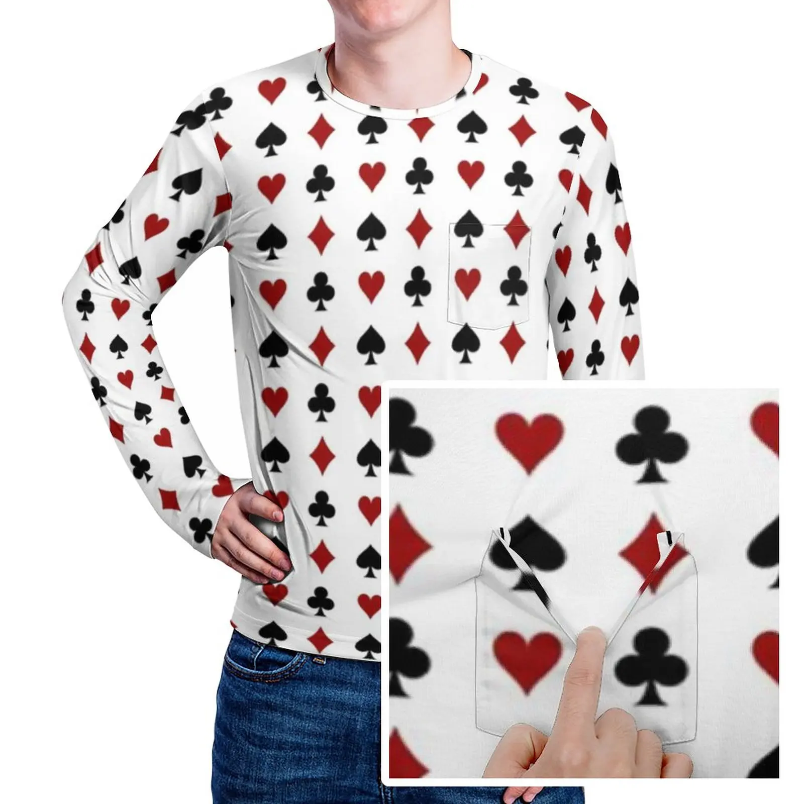 

Playing Poker T-Shirt Hearts Diamonds Clubs Spades Card Suits Men Trendy T-Shirts Graphic Tees Long Sleeve Y2K Big Size Present