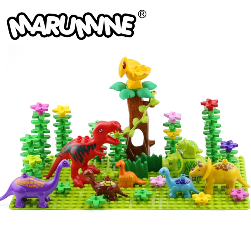 

Marumine Big Zise Dinosaur Build Block Animal Jungle Series Set Large Bricks Accessories with Baseplate Flower Tree DIY Toys