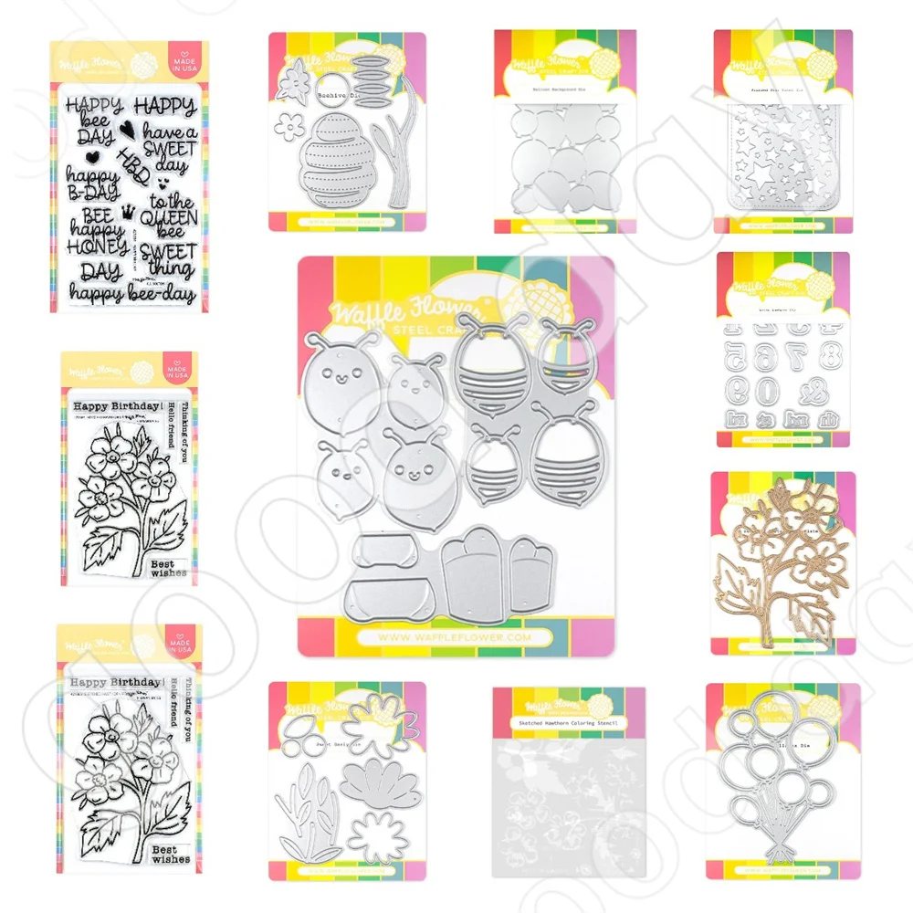 

2023 New Flower and Bee Balloons Cutting Dies Stamps Stencil Hot Foil Scrapbook Diary Decoration Embossing Template DIY Handmade