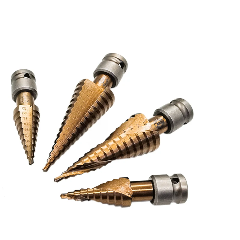 

HSS-4241 Hss Step Drill Bit Set Cone Hole Cutter Taper Metric 4-12/20/32mm 1/4' Titanium Coated Metal Hex Core Drill Bits