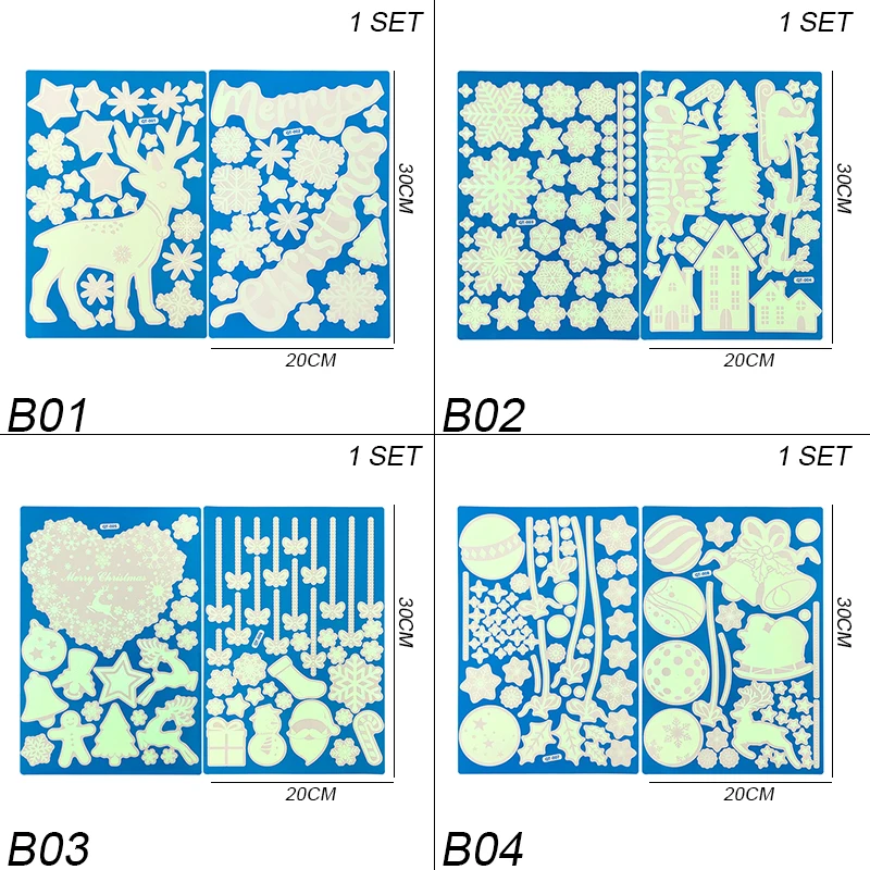 Рождественские Светящиеся В Темноте Снежинки Наклейки На Окна Олени Праздничные