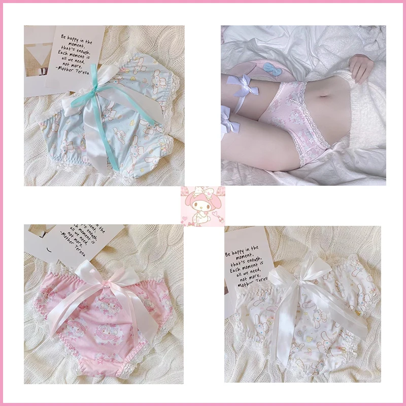 

Kawaii Sanrios series Girly cute underwear Lace Pure desire printing My Melody Bow tie Mid-waist panties Christmas birthday gift