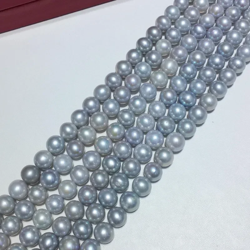 Фото Подлинное серое жемчужное ожерелье 17 дюймов (11-12 мм), застежка из серебра 925 пробы, вневременное свадебное украшение, подарок на свадьбу/годовщину №2