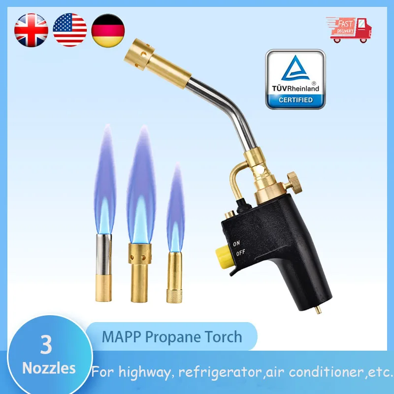 

Пропафонарь MAPP с 3 наконечниками/наконечниками, многоцелевой пусковой факел, газофонарь для пайки, приготовления пищи, резки филе