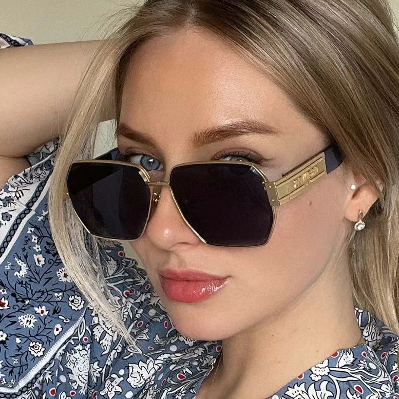 

Polygon Vintage Oversized Sunglasses Fashionable Trending Plastic Frame Glasses Personality Stage Show Woman Female Eyewear