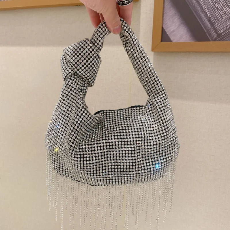 

Luxury Evening Bag Bling Rhinestone Tassel Handbag Women's Dinner Wedding Dance Party Clutch Purse Diamonds Knot Hobos Bag 2023