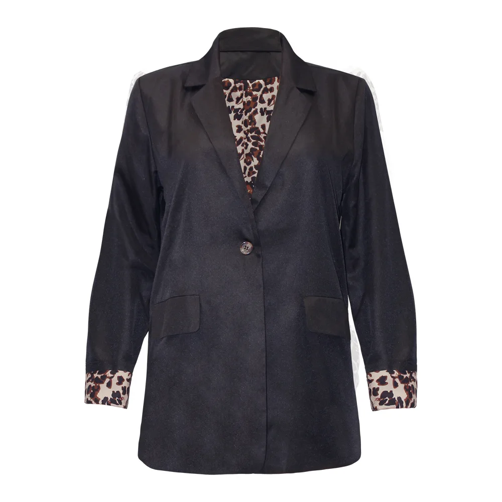 Women Blazer Fashion Cardigan Leopard Print Casual Coat Office Lady Female Clothing Streetwear Turn Down Collar Loose