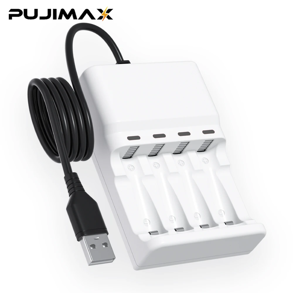 Фото Быстрое зарядное устройство PUJIMAX для аккумуляторов AA/AAA с USB-кабелем, 4 слота, LED-дисплей, умное зарядное устройство для перезаряжаемых аккумуляторов Ni-HM/Ni-Cd 1.2V №5