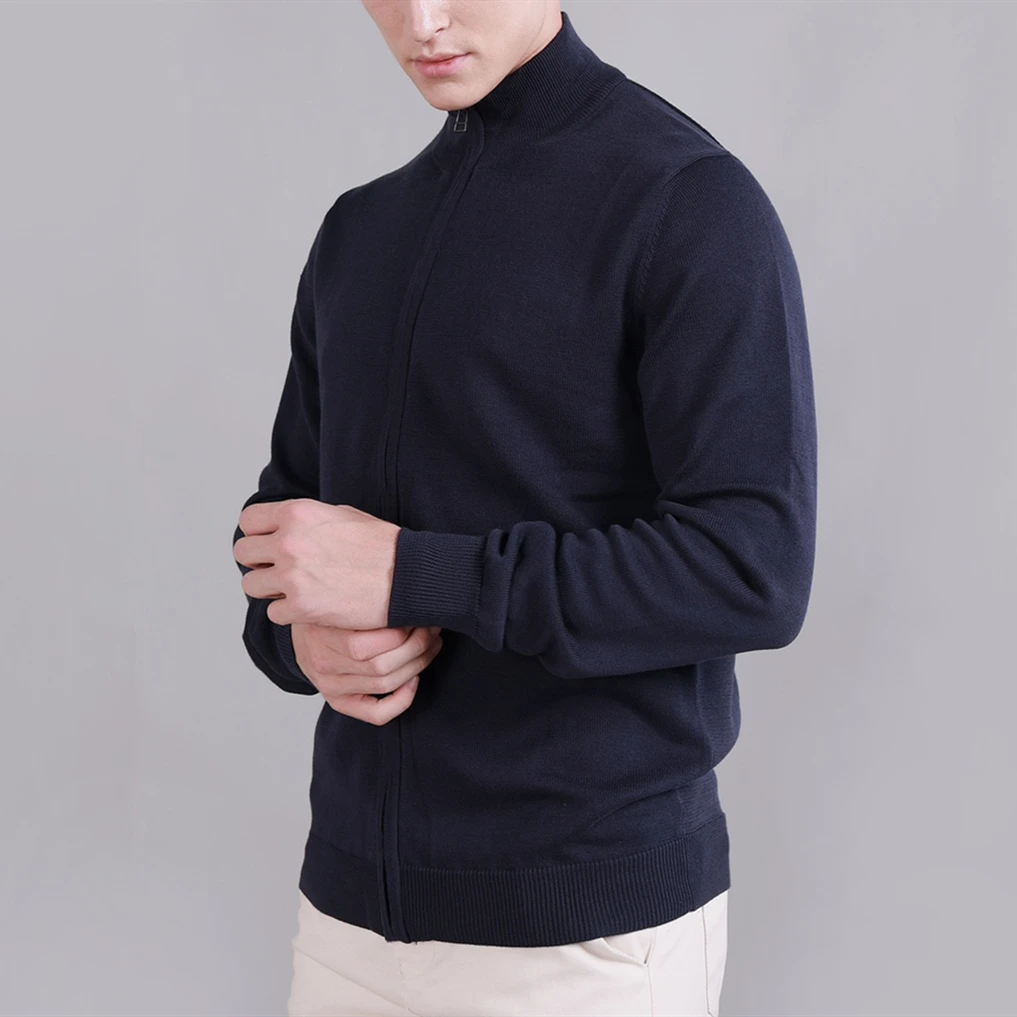 High Quality Men Alligator Zipper Cardigan High Collar Cotton Sweater Jersey Jumper Hombre Pull Homme Men Knitted Sweaters Top