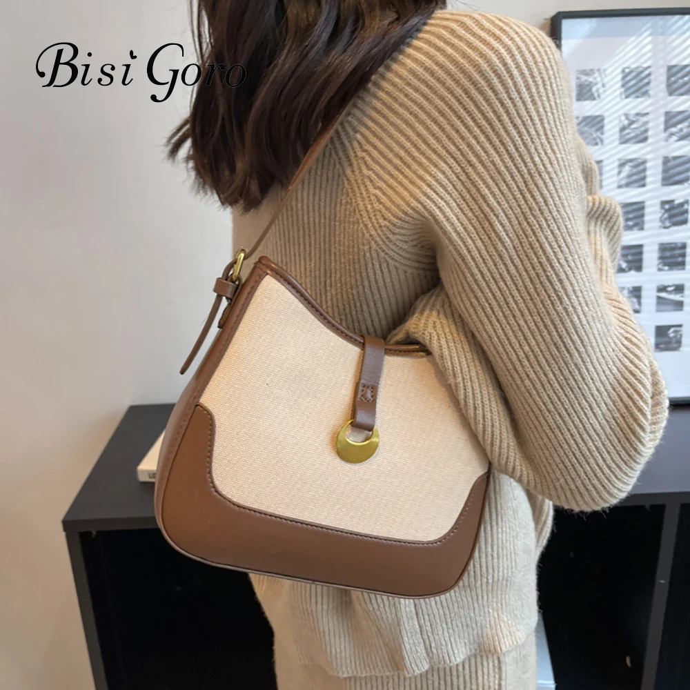 

Bisi Goro Half-Moon Small Shoulder Underarm Bags for Women 2022 New High-quality Oxford Colth Handbag Luxury Brand Totes Purse