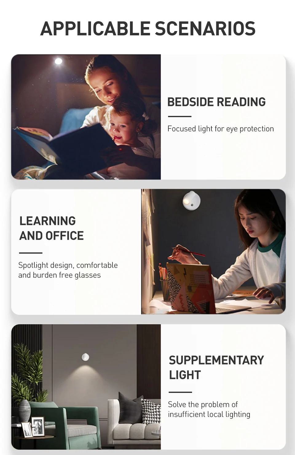 Перезаряжаемая настенная лампа без проводки беспроводной прикроватный