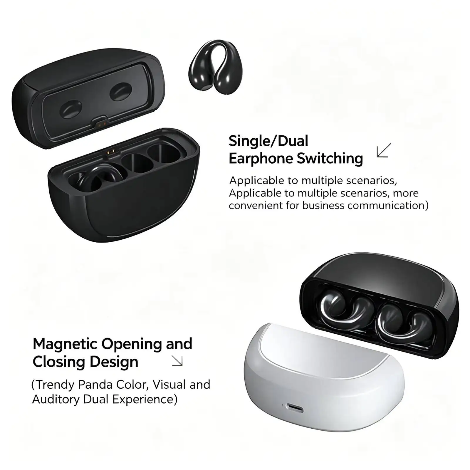 Фото Магнитные Bluetooth-наушники-клипсы с зарядным кейсом 2-в-1: HIFI-стереозвук, экстренная зарядка телефона, спортивные наушники №4