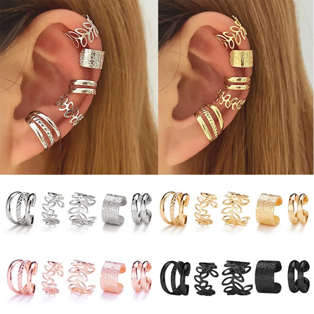 20Pcs Ear Cuff Earrings Sets for Women Ear Jewelry,Gold Sliver Non Piercing Earring  Clip On Cartilage Helix Wrap Earrings
