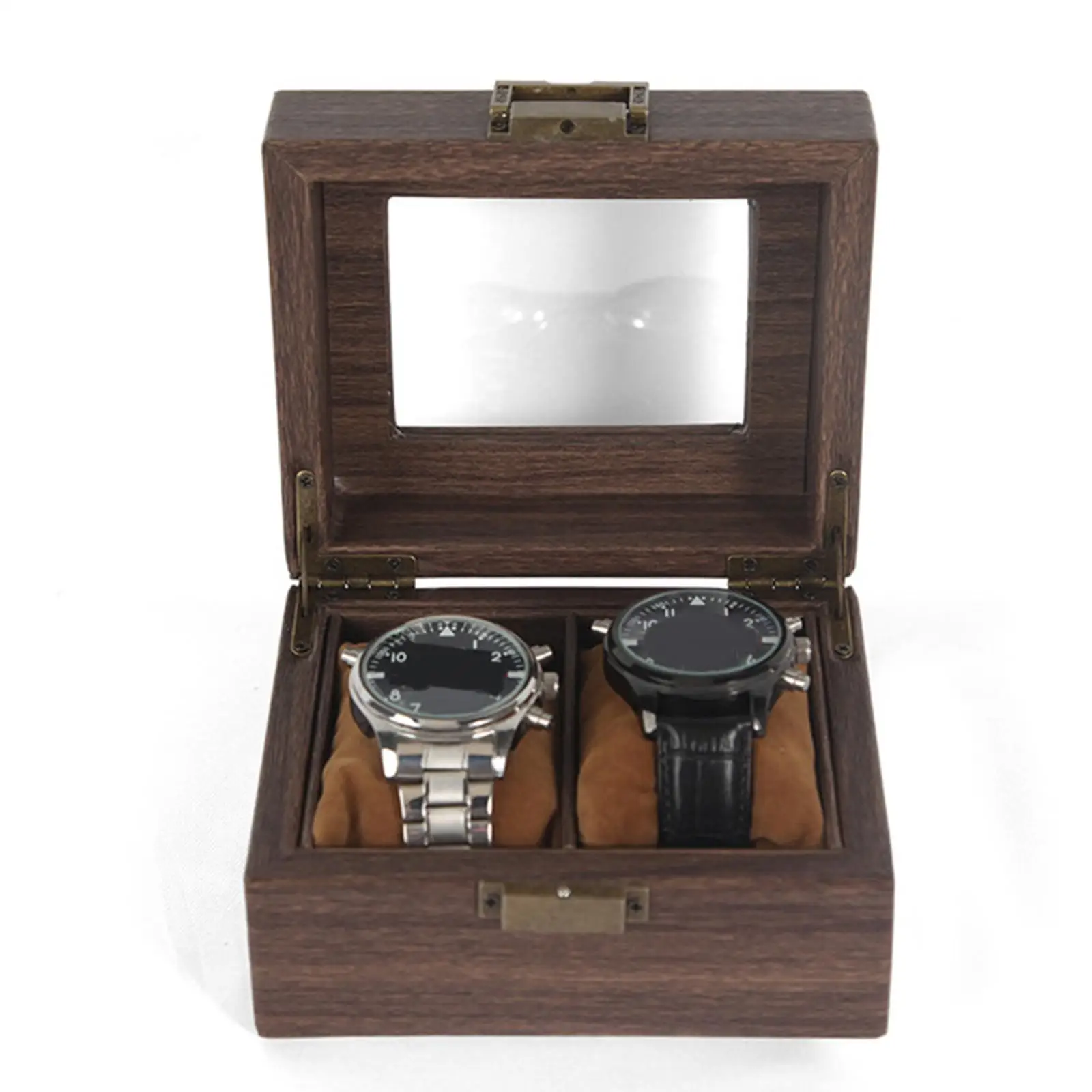 

Watch Display Case Wood and Lock with Glass Top Vintage 2 Slot for Men Women