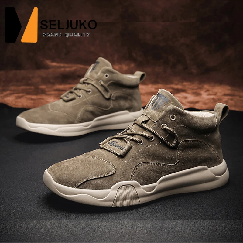 

Мужские ботинки средней длины, свиная кожа, на шнуровке, Повседневная Удобная мягкая подошва, модная мужская обувь, Осень-зима