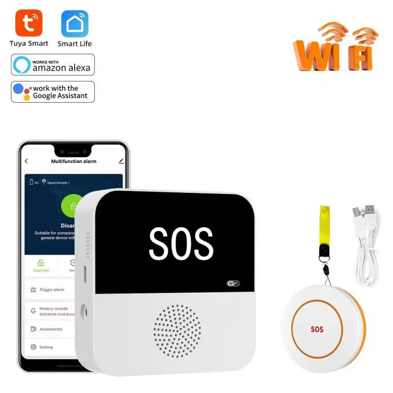 

Tuya WiFi SOS Alarm System Elderly Emergency Pager Doorbell Wireless Help Button Smart Life APP Support Alexa Google Home