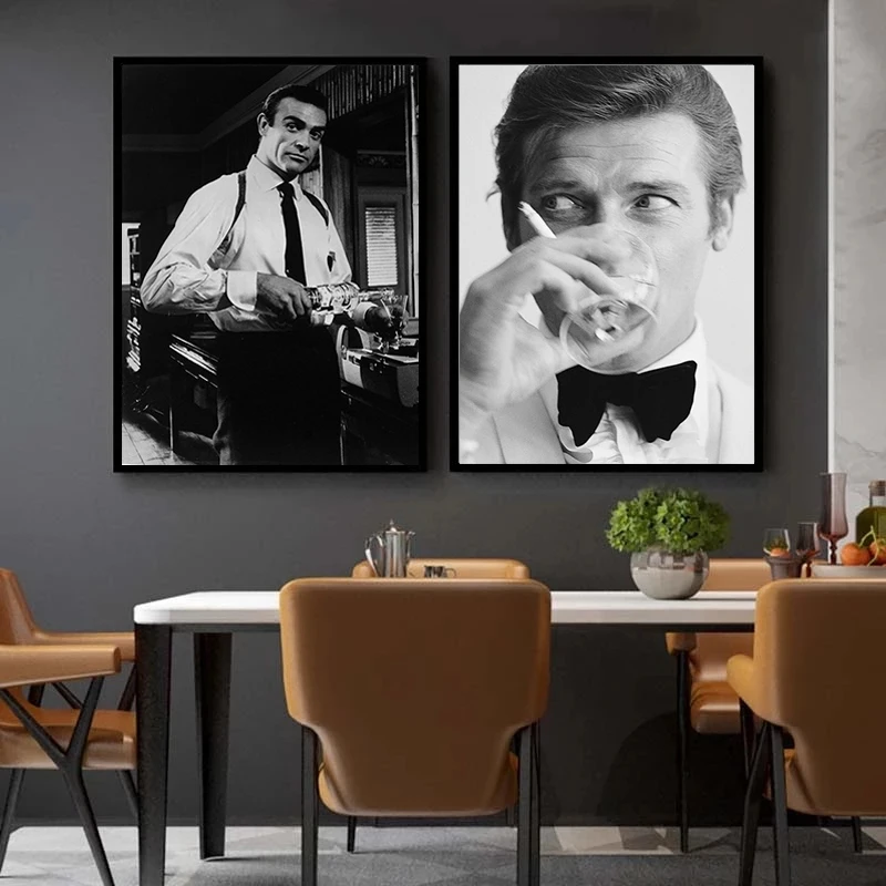 Черно-белый постер из фильма Джеймс Бонд 007 Классическая Ретро Картина на холсте