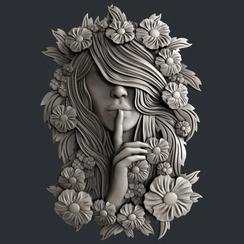 

Flower Face 3D STL Model for CNC Router Engraving & 3D Printing Relief Support ZBrush Artcam Aspire Cut3D