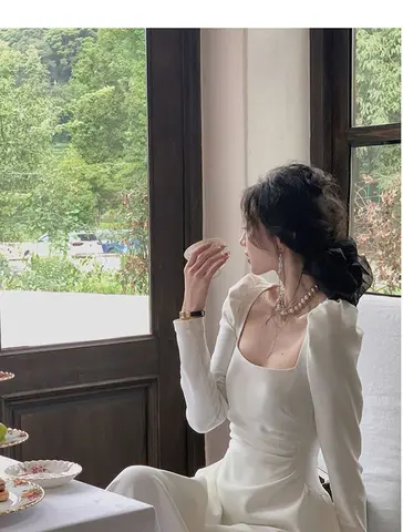 French Chic Elegant White Midi Dress Summer Women Casual One Piece Princess Party Evening Long Dress Vestidos Drop Shipping New