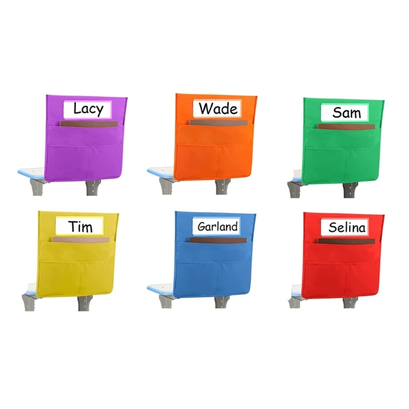 

Набор из 6 карманов для стульев для раннего возраста, органайзер для стульев для классных классов с мешочком для карандашей и бирками с именами для студентов