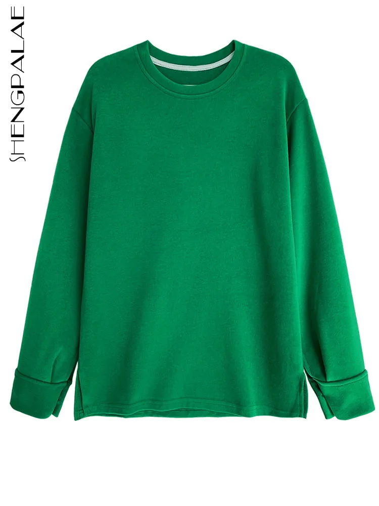

SHENGPAIAE 2022 Осенняя Новинка простая Однотонная футболка с длинным рукавом для женщин Свободный Повседневный матовый хлопковый топ с круглым в...