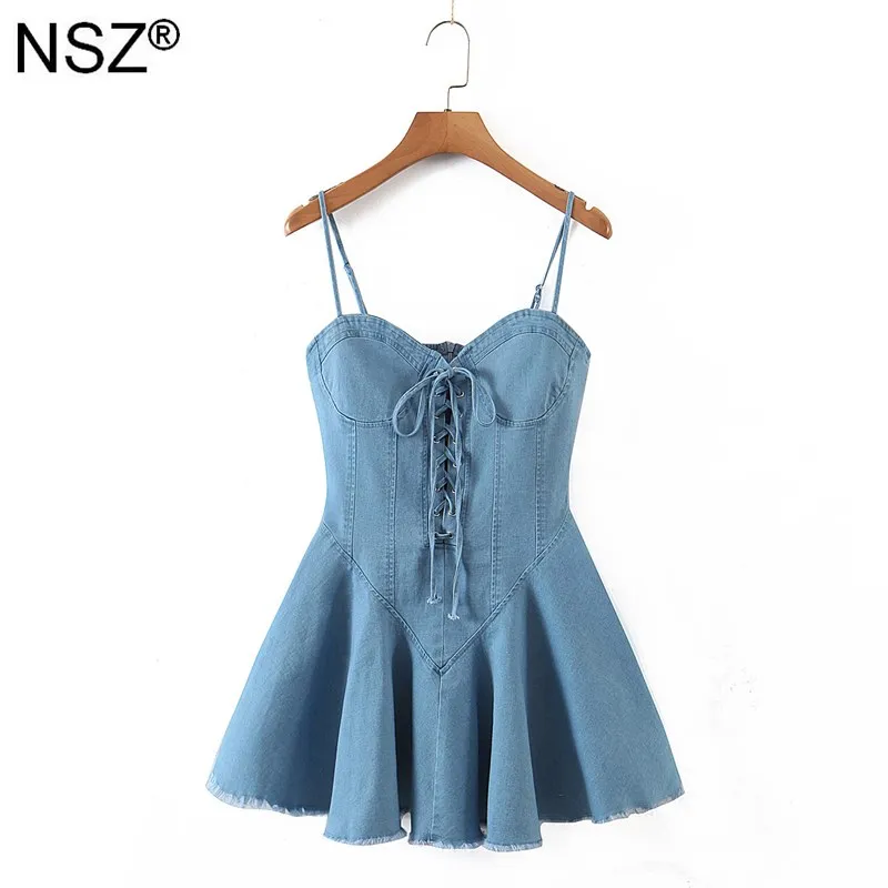 Женское синее летнее джинсовое платье-корсет NSZ элегантное шикарное