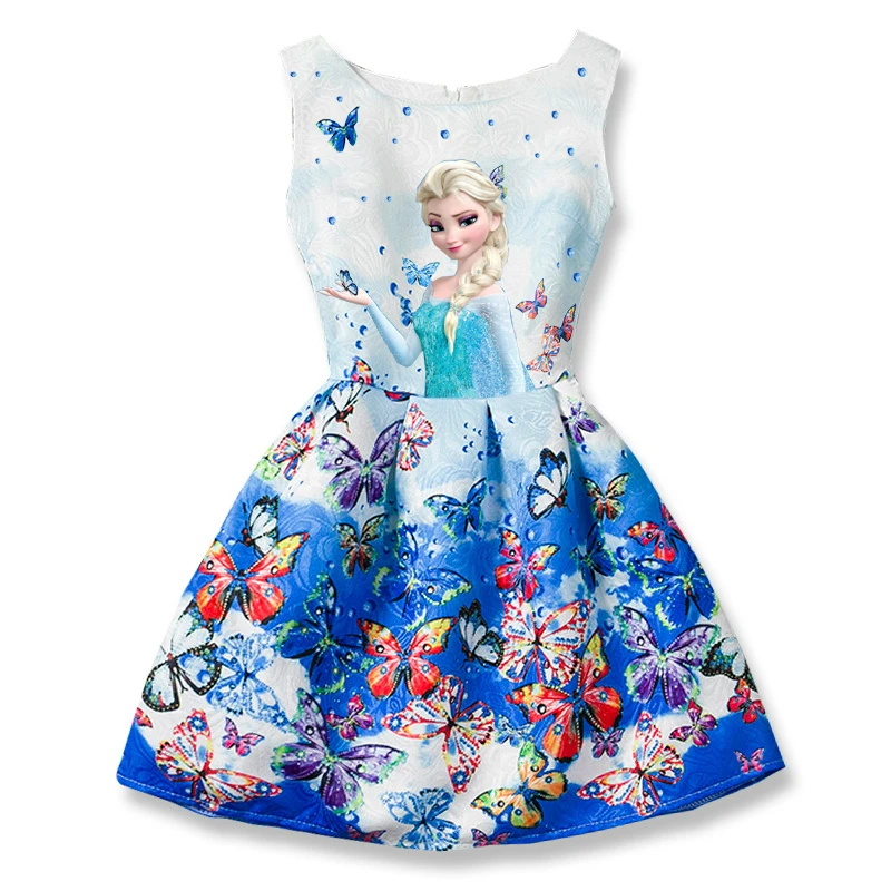 

Frozen Princess Dress Anna Elsa Dress Girls Print Children Bowknot Vest Birthday Party Dress Cotton Cosplay Snow Queen Costumes