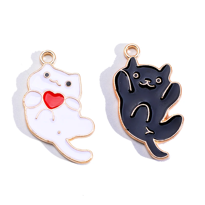 

10Pcs Cute Black White Love Cat Zinc Alloy Pendant Charm for Jewelry Making Women's Hanging Earrings DIY Accessories Ornament