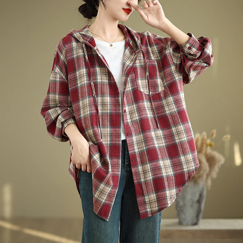 Женская рубашка в клетку Aricaca Осенний Топ с длинным рукавом винтажная