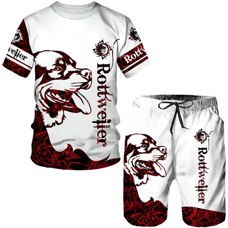 3D Animal Printed T Shirt For Men Shorts 2 Piece Outfit Fashion Wolf Pattern Oversized Tees O-neck Tops Summer Short Sleeve Sets