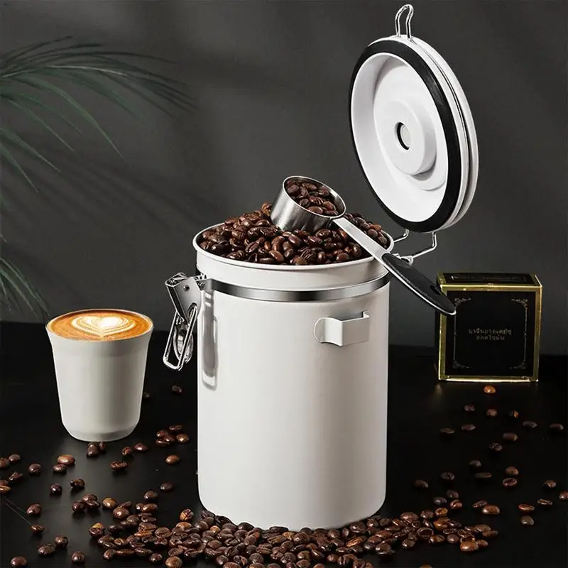 Stainless Steel Airtight Coffee Bean Container Storage 1.2/1.5/1.8/2.8L Coffee Jar Canister Set For Coffee Beans Tea Nut Vacuum