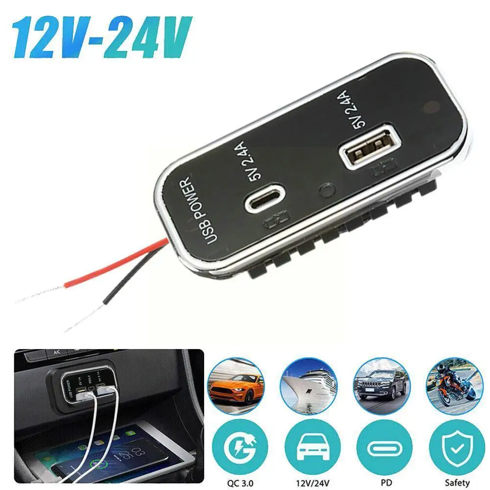 

3 Ports 18W PD Type-C 2.1A 1A USB Car Charger Socket 12V 24V For Motorcycle Auto Truck ATV Boat RV Bus Power Adapter Outlet W6E2