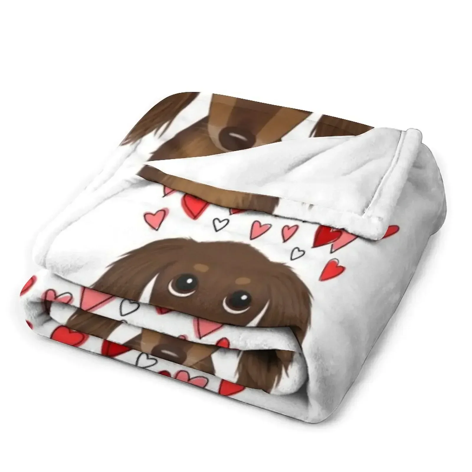 Длинношерстная шоколадная такса с сердечками мультяшная собака на День святого