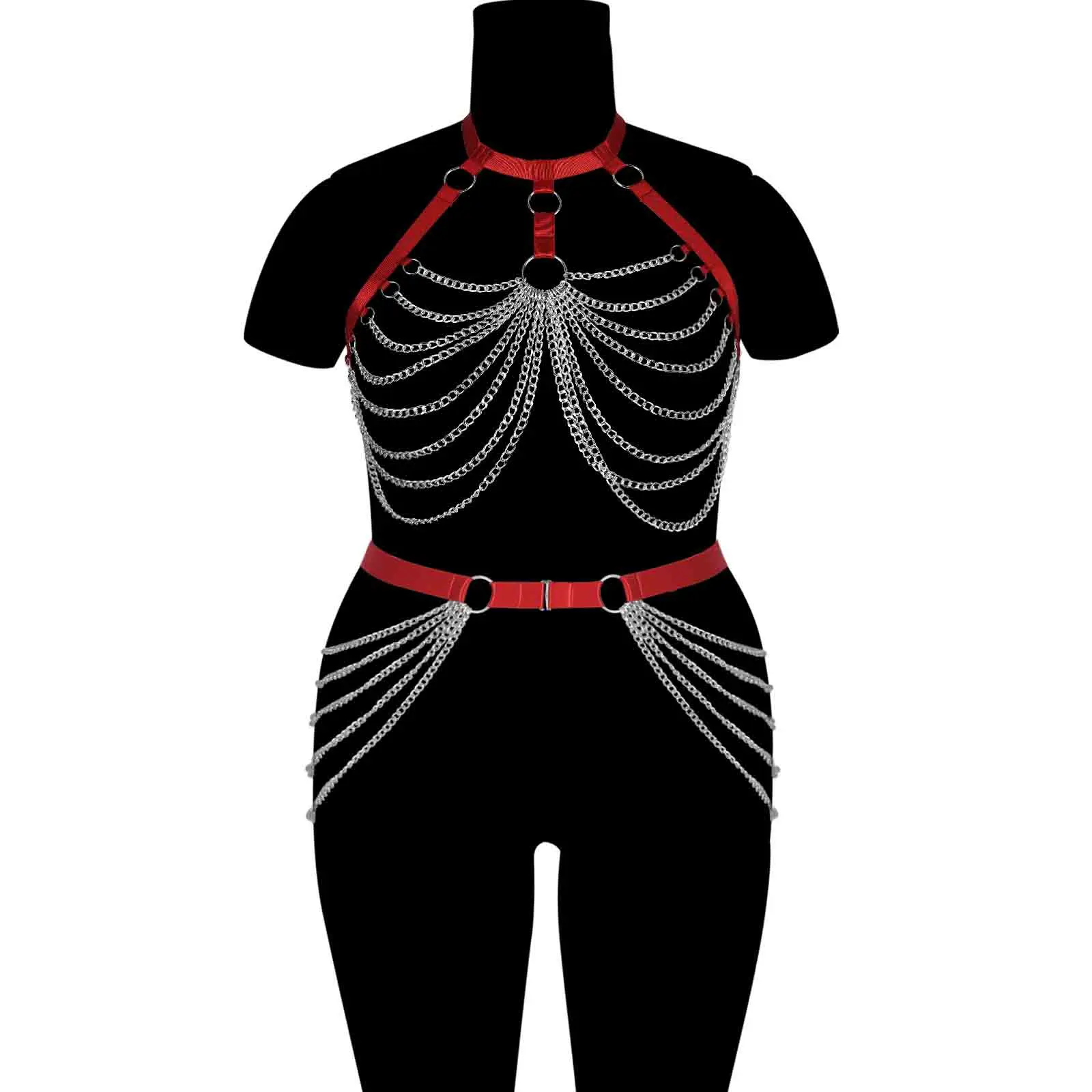 

Sexy Chain Crop Top Harness Set Body Cage Bra Punk Bondage Plus Size Lingerie Bra Rave Body Harness Belt Pole Dance Wear