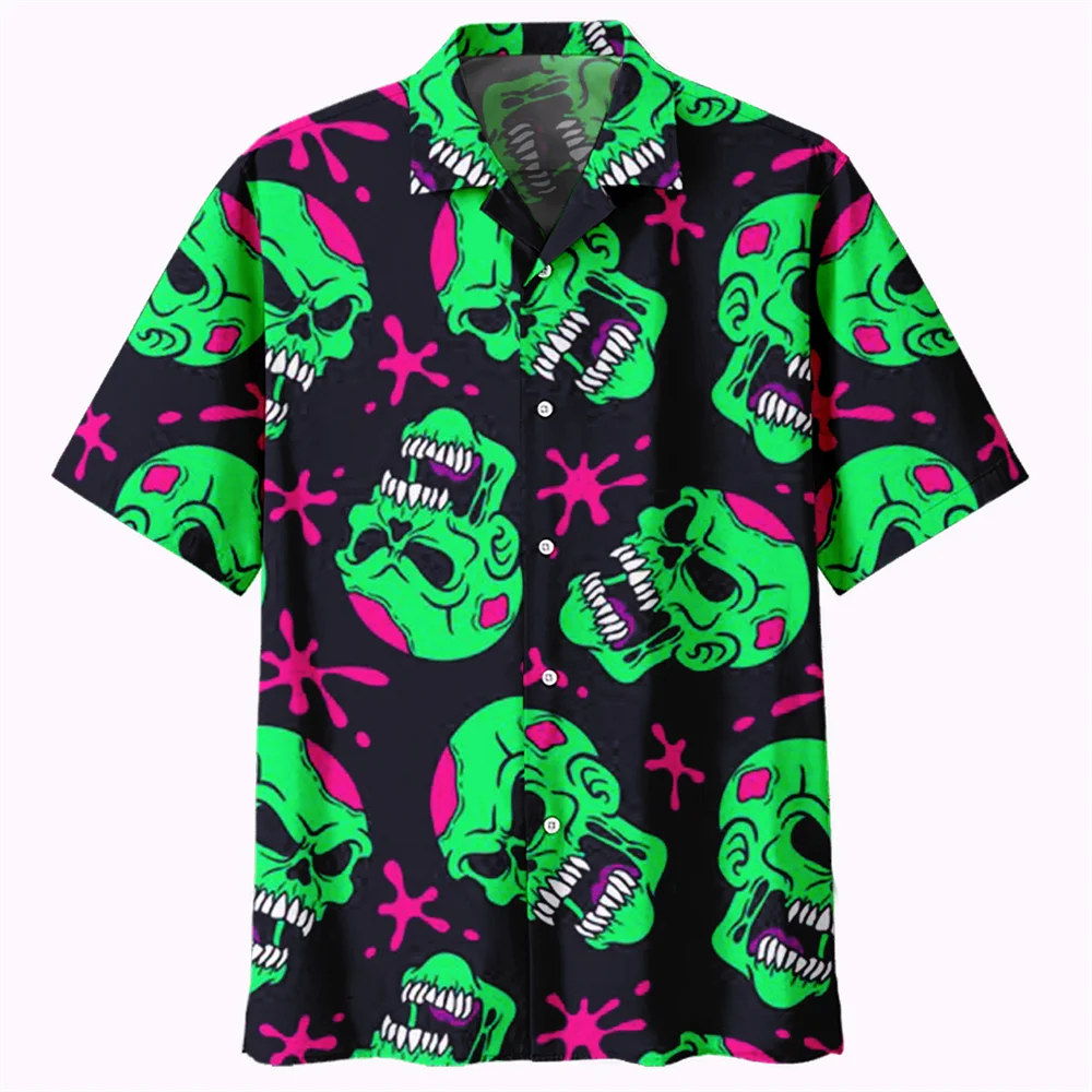 For men short sleeve retro hip Hop party Hawaiian fashion shirt men's casual shirt use 3D Cuppa collar skull print shirt