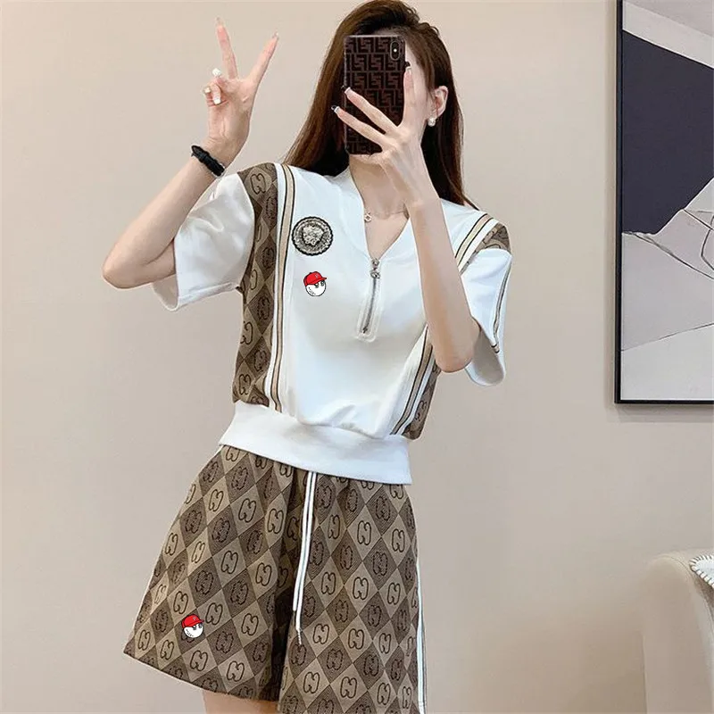 2023 Women's Golf Clothing Women's Casual Golf Suit Golf Shirt Shorts Merchandise 2-piece Set Golf Clothing Women Spring And Sum