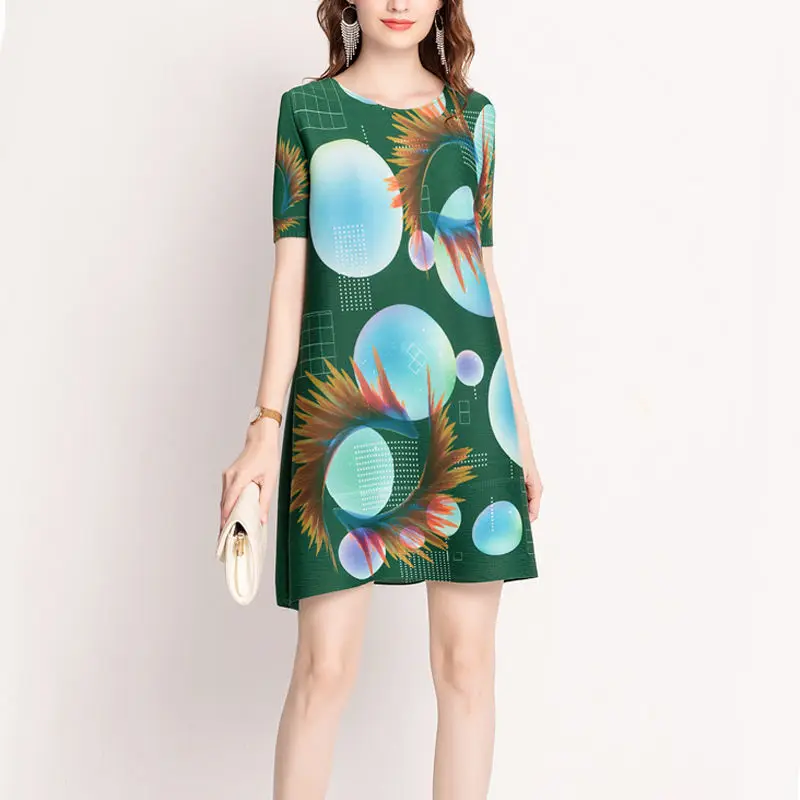 

Женское платье 2022 летнее изысканное Модное Длинное Элегантное плиссированное платье Фэн-Юй с круглым вырезом и короткими рукавами