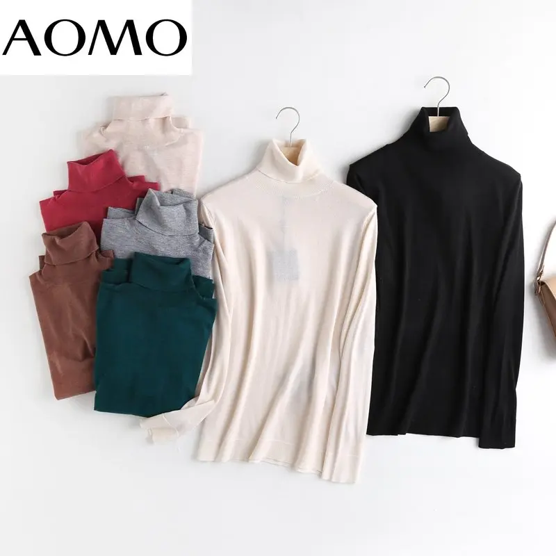 

Джемпер AOMO женский шерстяной, Модный английский офисный джемпер, простой пуловер с высоким воротником, 6D77A, зима