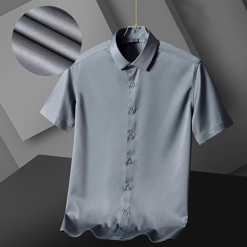 Мужская деловая рубашка без глажки облегающая Однотонная с отложным воротником