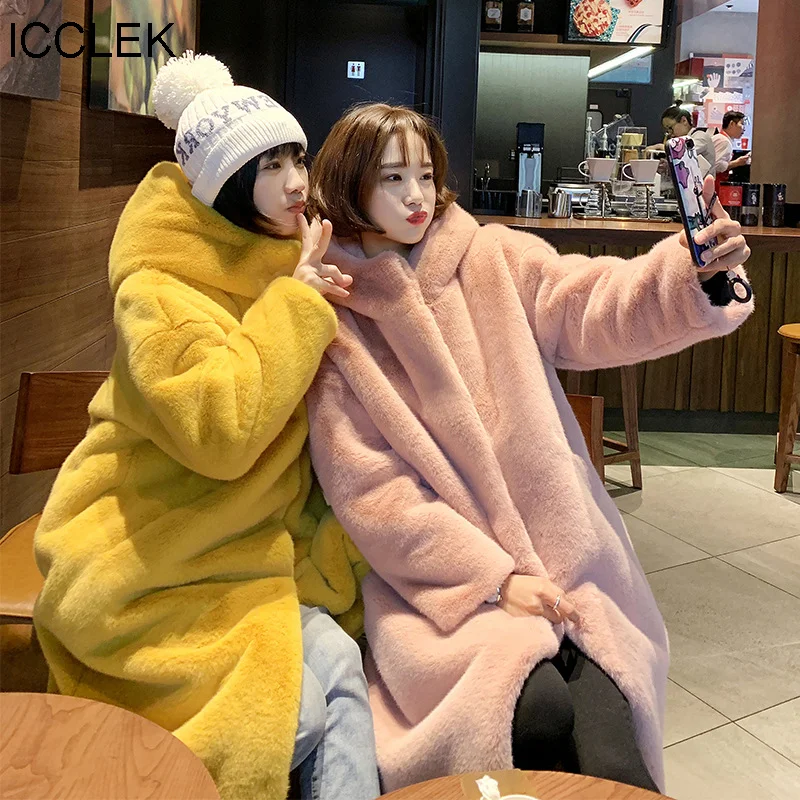 ICCLEK Medium length mink coat women's fur coat women's 2019 new winter rabbit hair loose fur women's wear