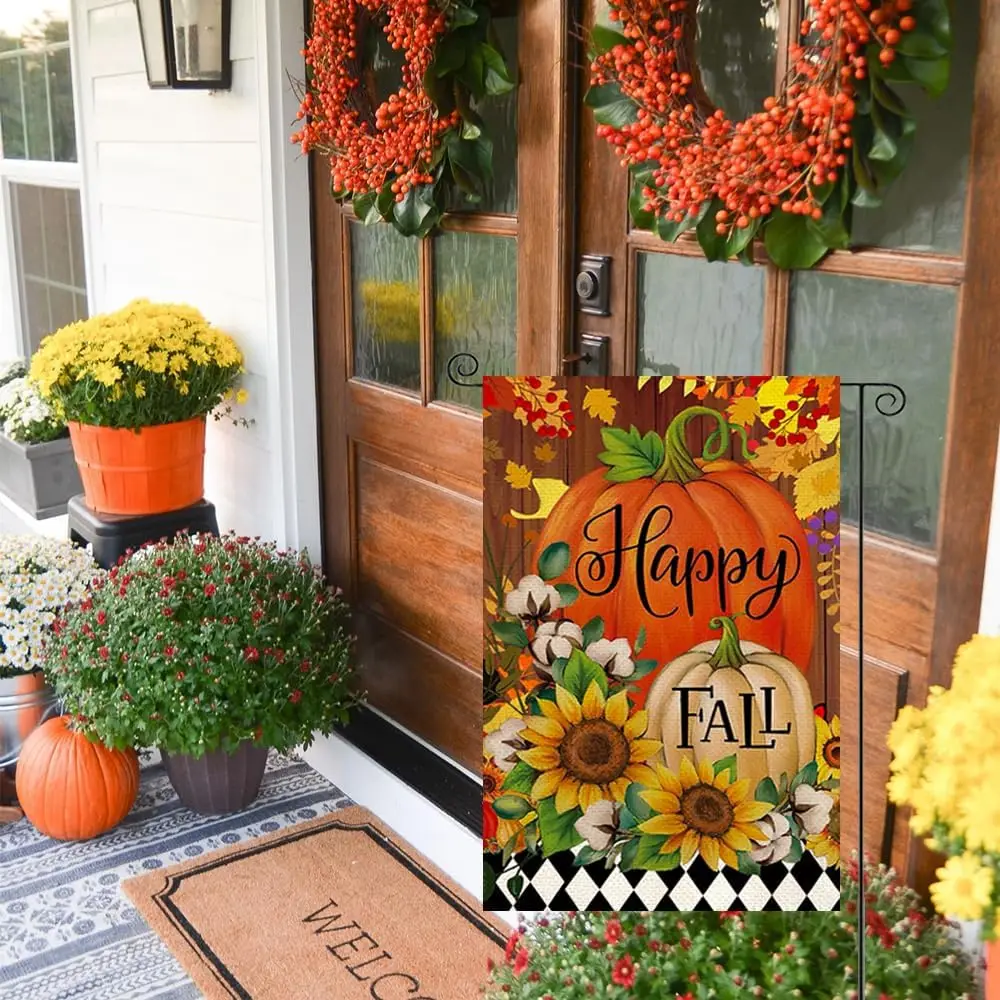 RABUSOFA счастливая осень сад флаг 12x18 дюймов двусторонний для улицы тыква Подсолнух
