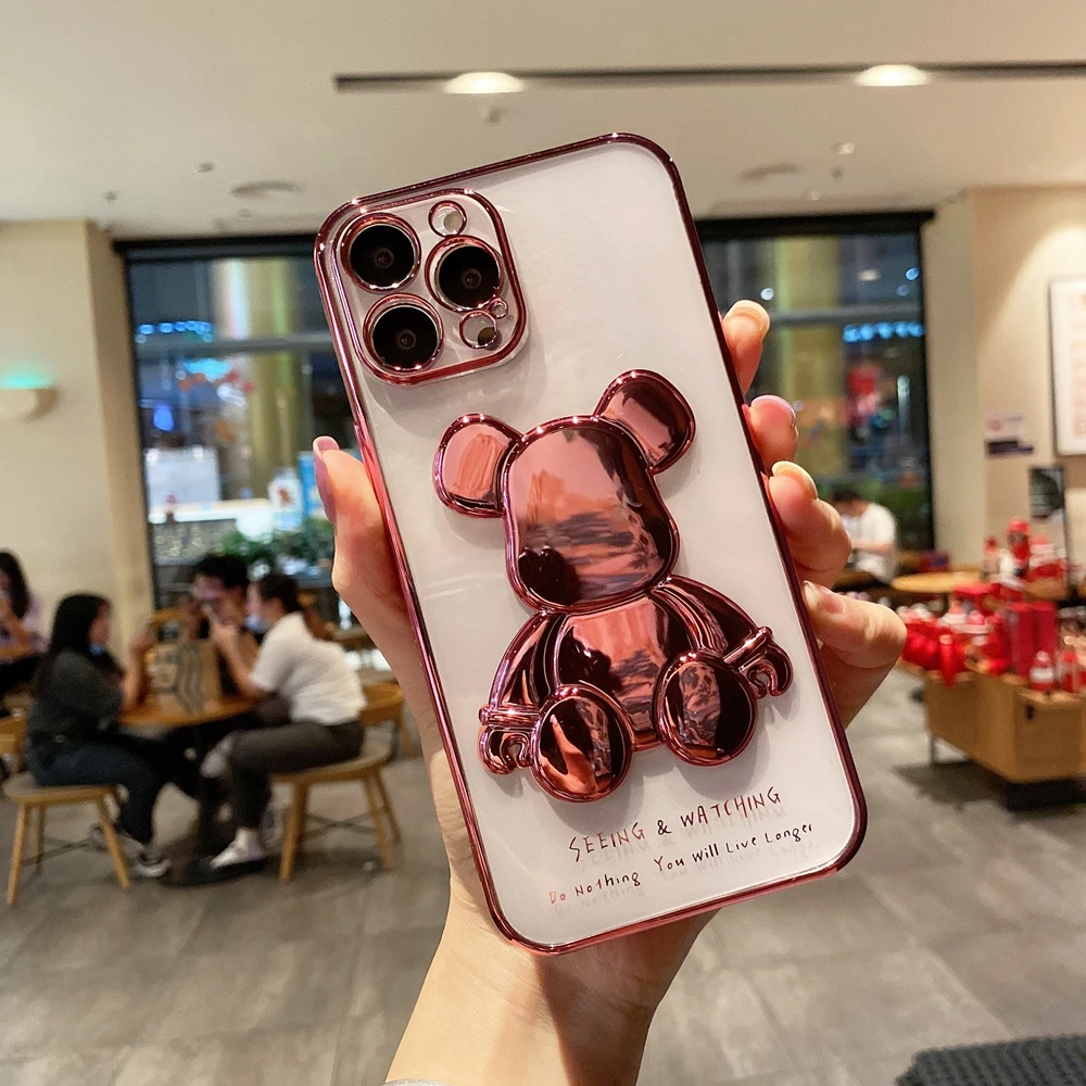 Модный чехол с медведем для телефона iPhone 13 12 11 Pro Max X Xs Xr 7 8 Plus SE 2020 прозрачный